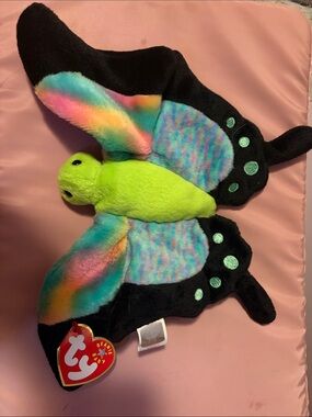Ty Neon Green and Black Rainbow Wing Butterfly Plush